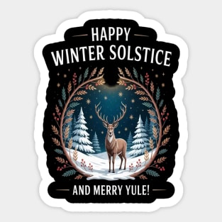 Starry Night Stag Happy Winter Solstice And Merry Yule Sticker